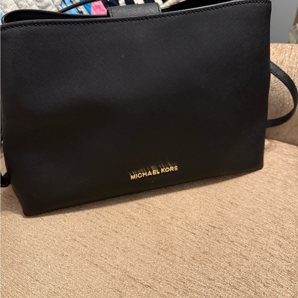 Michael Kors Black Shoulder Bag with Gold Accents